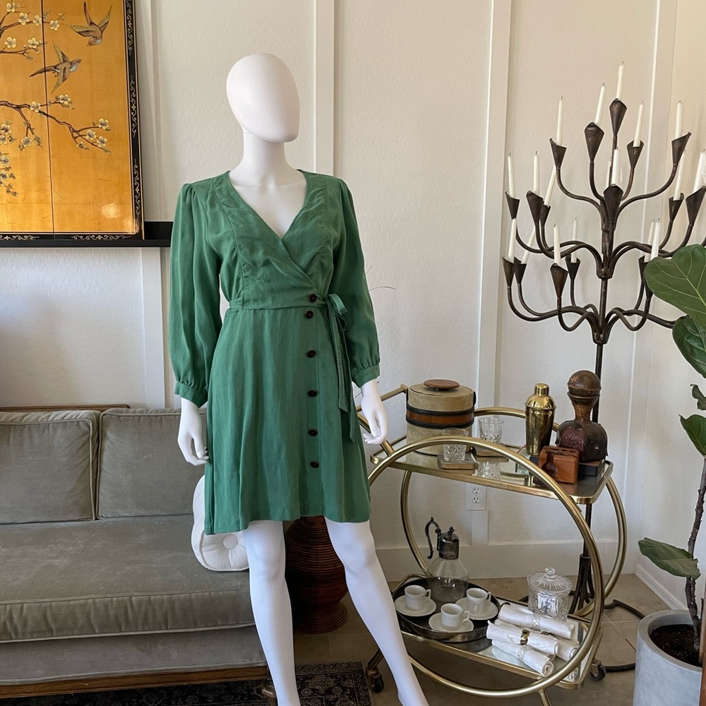 Lulus Elegant Green Wrap Dress
